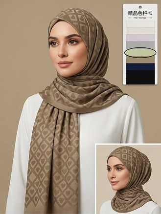 Khaki jacquard patterned head scarf